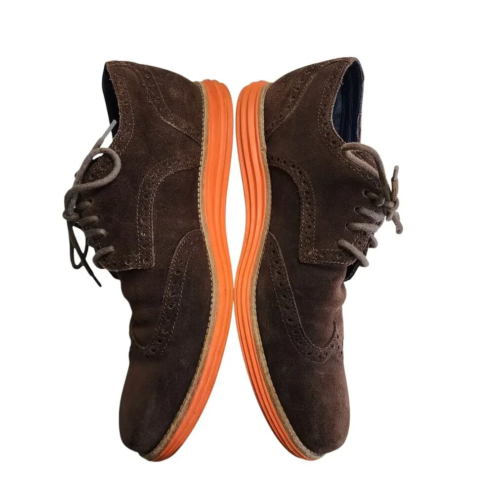 Cole Haan Mens Lunargrand Wingtip Suede‎ Oxford Shoes Size 10.5 Brown Orange